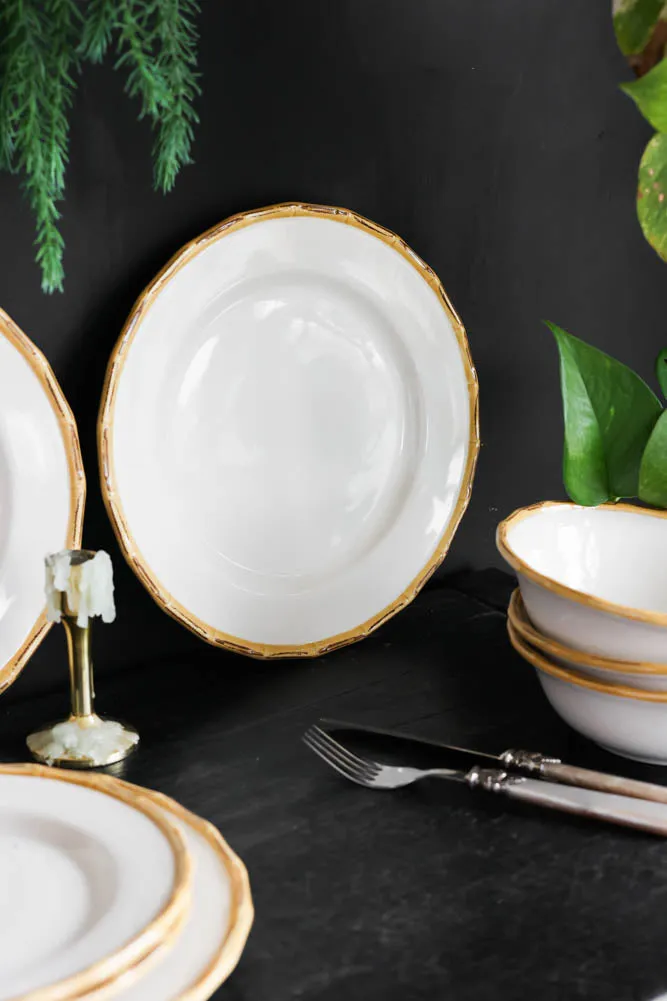 12 Piece White Bamboo Dinner Set