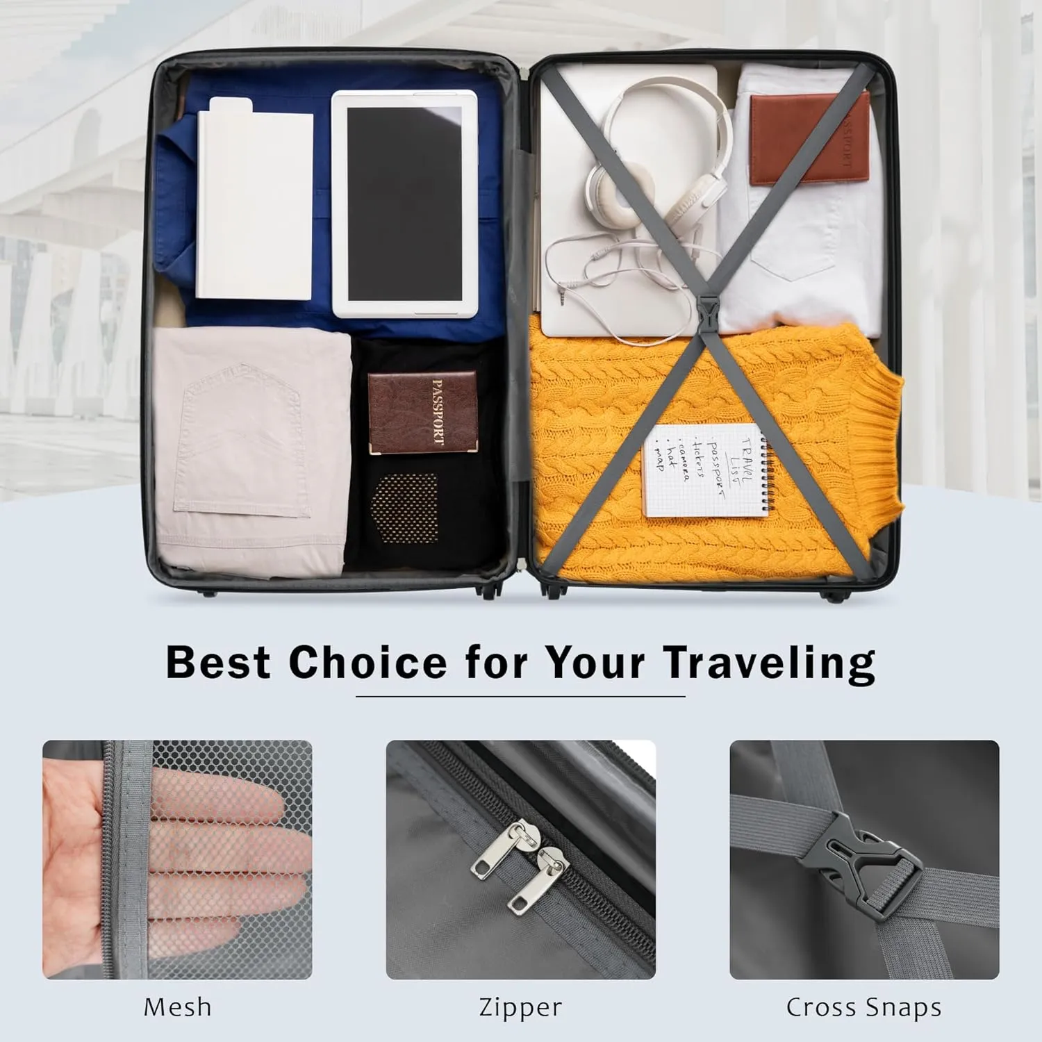 2 Piece Luggage Set with Bags Expanable Spinner Wheels ABS Lightweight Suitcase with TSA Lock 20" 24", Light Blue