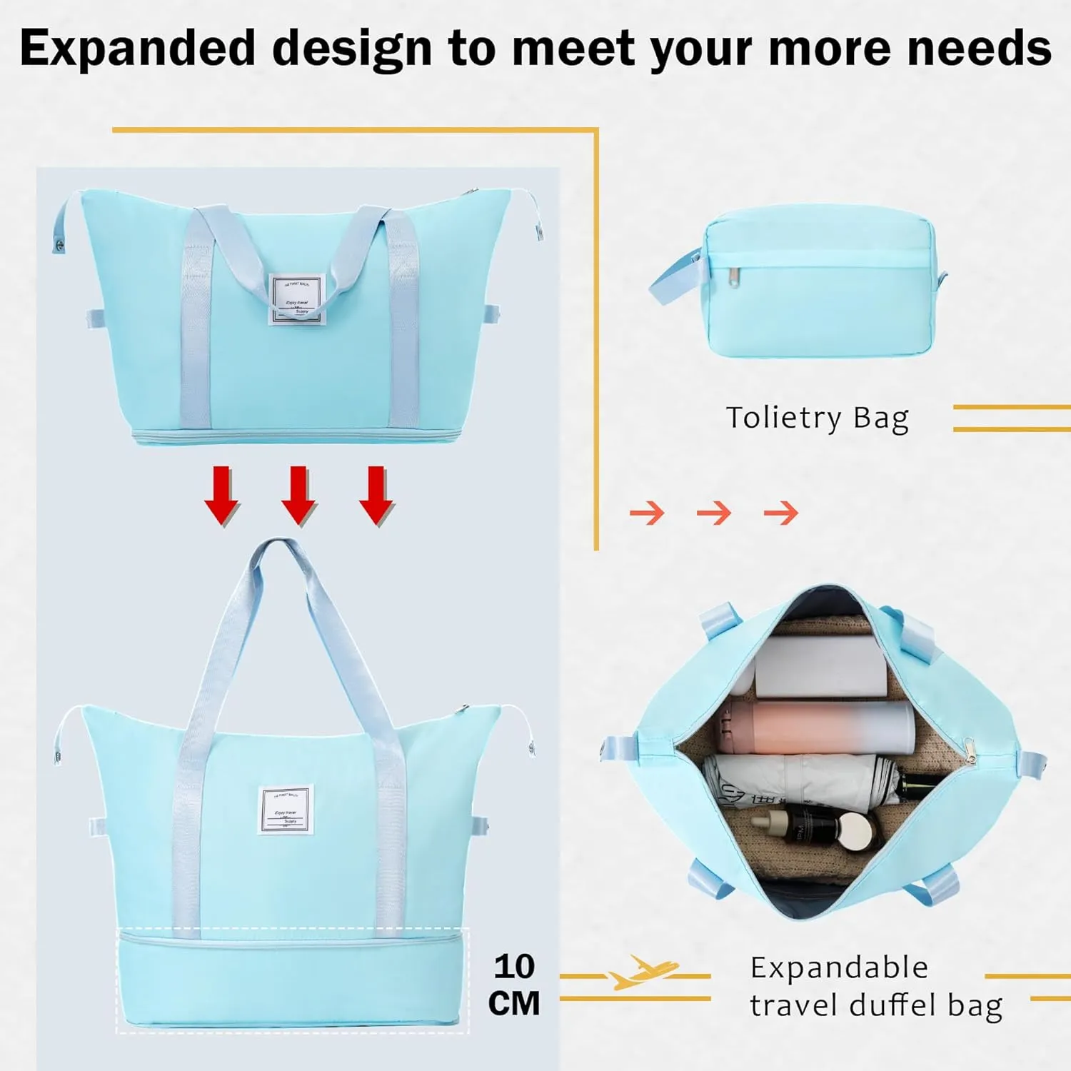 2 Piece Luggage Set with Bags Expanable Spinner Wheels ABS Lightweight Suitcase with TSA Lock 20" 24", Light Blue