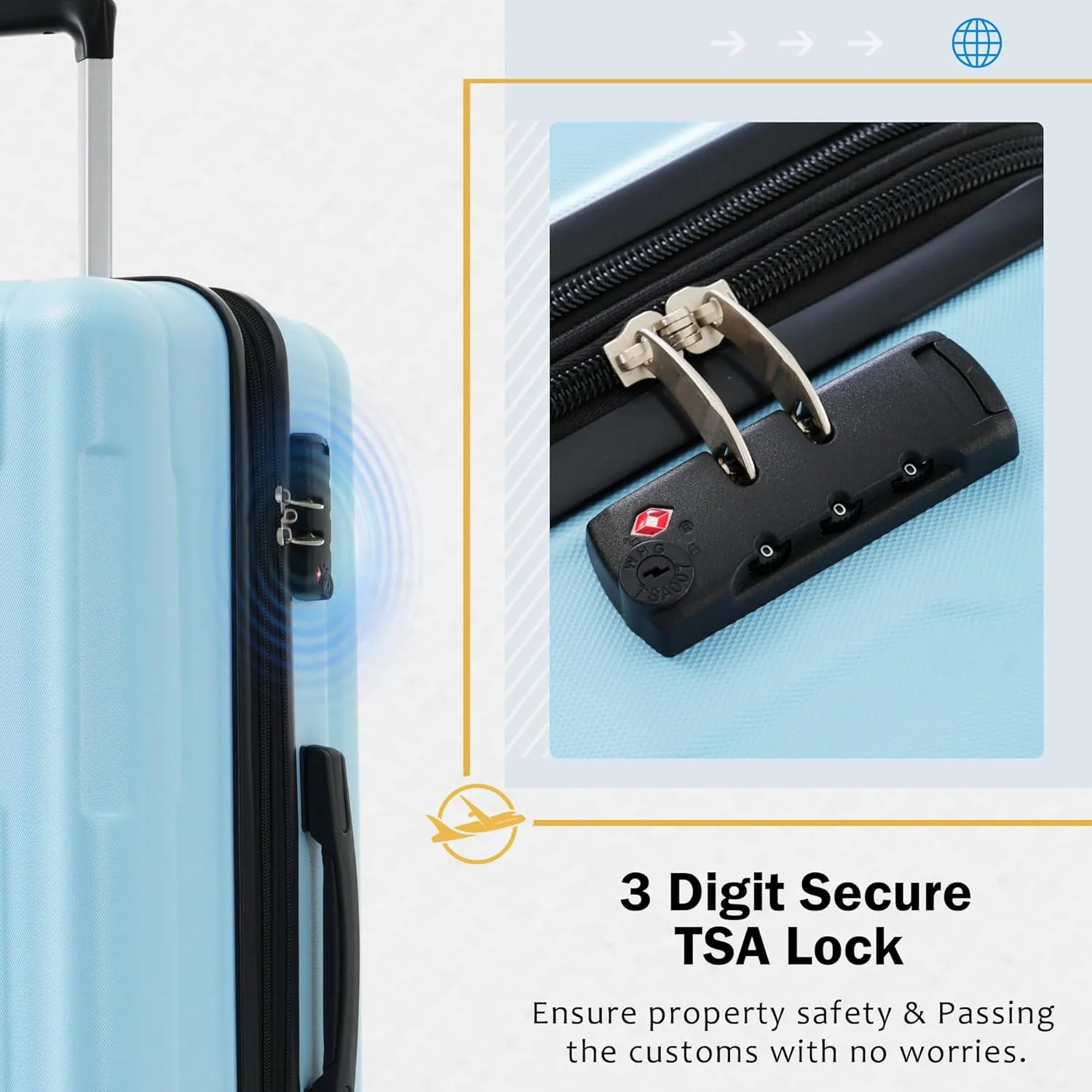 2 Piece Luggage Set with Bags Expanable Spinner Wheels ABS Lightweight Suitcase with TSA Lock 20" 24", Light Blue