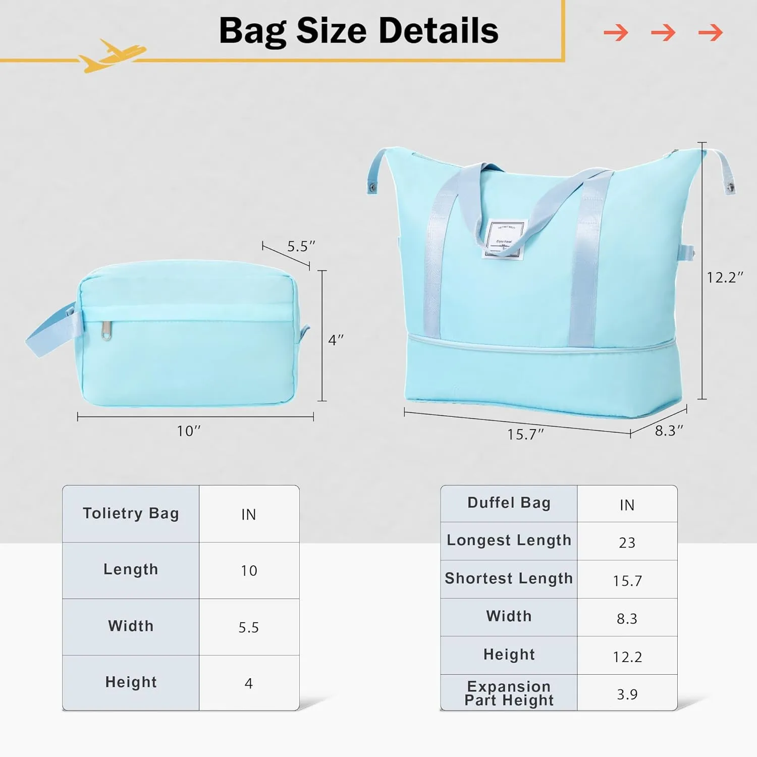 2 Piece Luggage Set with Bags Expanable Spinner Wheels ABS Lightweight Suitcase with TSA Lock 20" 24", Light Blue