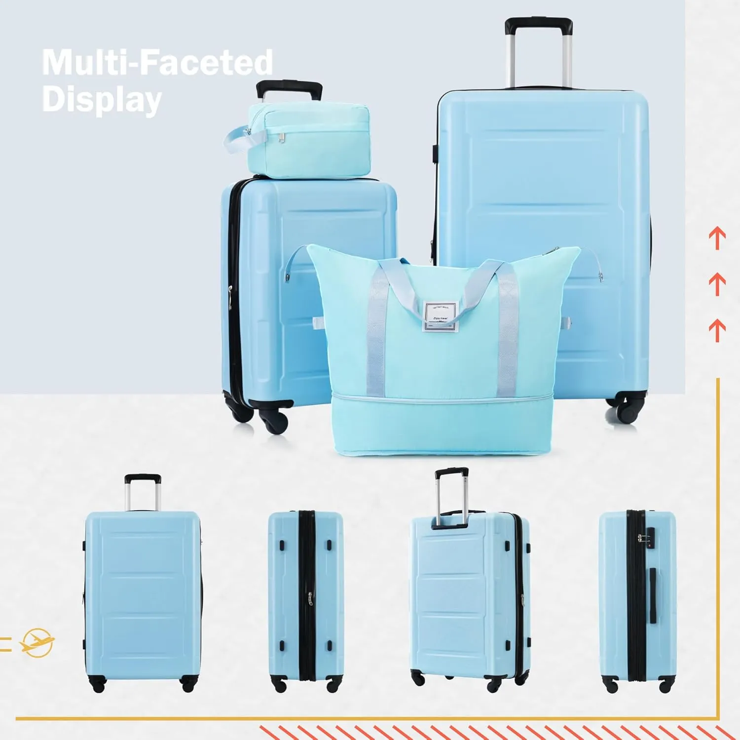2 Piece Luggage Set with Bags Expanable Spinner Wheels ABS Lightweight Suitcase with TSA Lock 20" 24", Light Blue