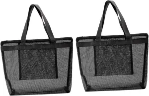 2Pcs Mesh Beach Tote Bag Hollowed Out Shopping Handle Bag for Swim Sport and Daily Use Oversized Beach Bag