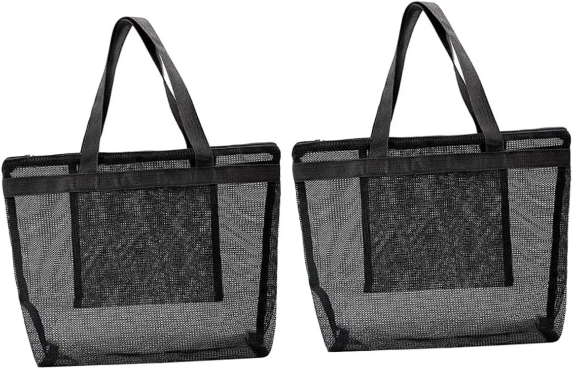 2Pcs Mesh Beach Tote Bag Hollowed Out Shopping Handle Bag for Swim Sport and Daily Use Oversized Beach Bag
