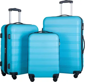3 Piece Luggage Set Hardside Spinner Suitcase with TSA Lock, Expandable 20" 24" 28" Travel Bags (Light Blue)