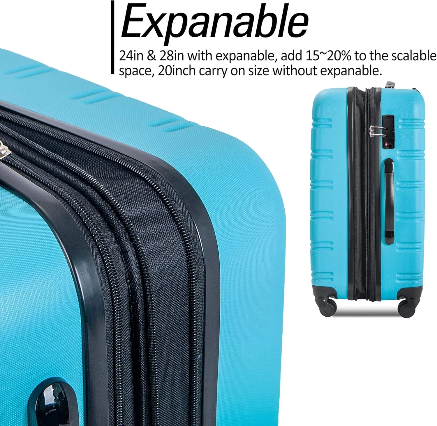 3 Piece Luggage Set Hardside Spinner Suitcase with TSA Lock, Expandable 20" 24" 28" Travel Bags (Light Blue)