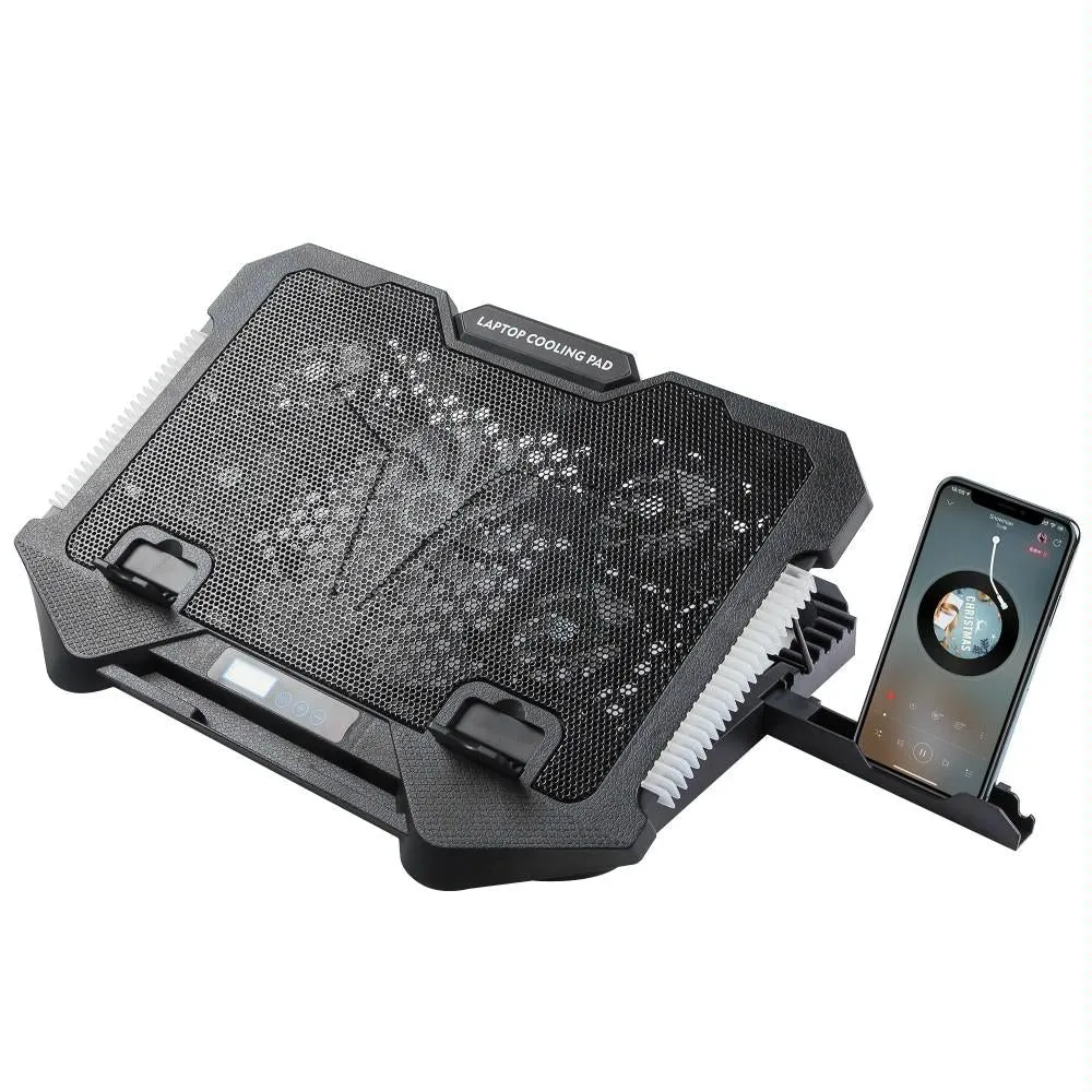 5-fan Laptop Cooling Pad with Adjustable Stand and Phone Holder