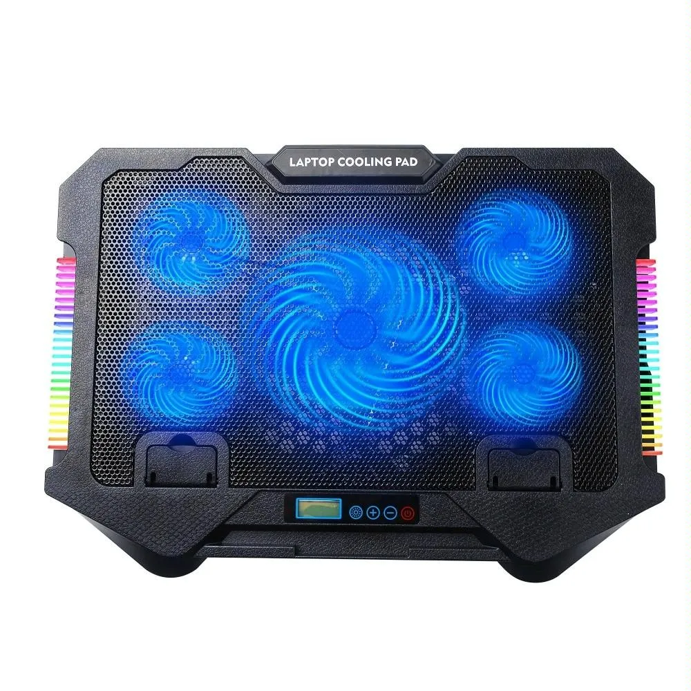 5-fan Laptop Cooling Pad with Adjustable Stand and Phone Holder