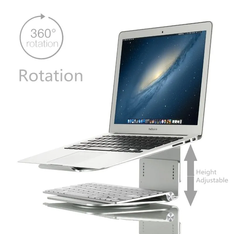 Adjustable Aluminum Laptop Stand - 360 Rotation Ergonomic 10-17 Inch - for Macbook Air Pro