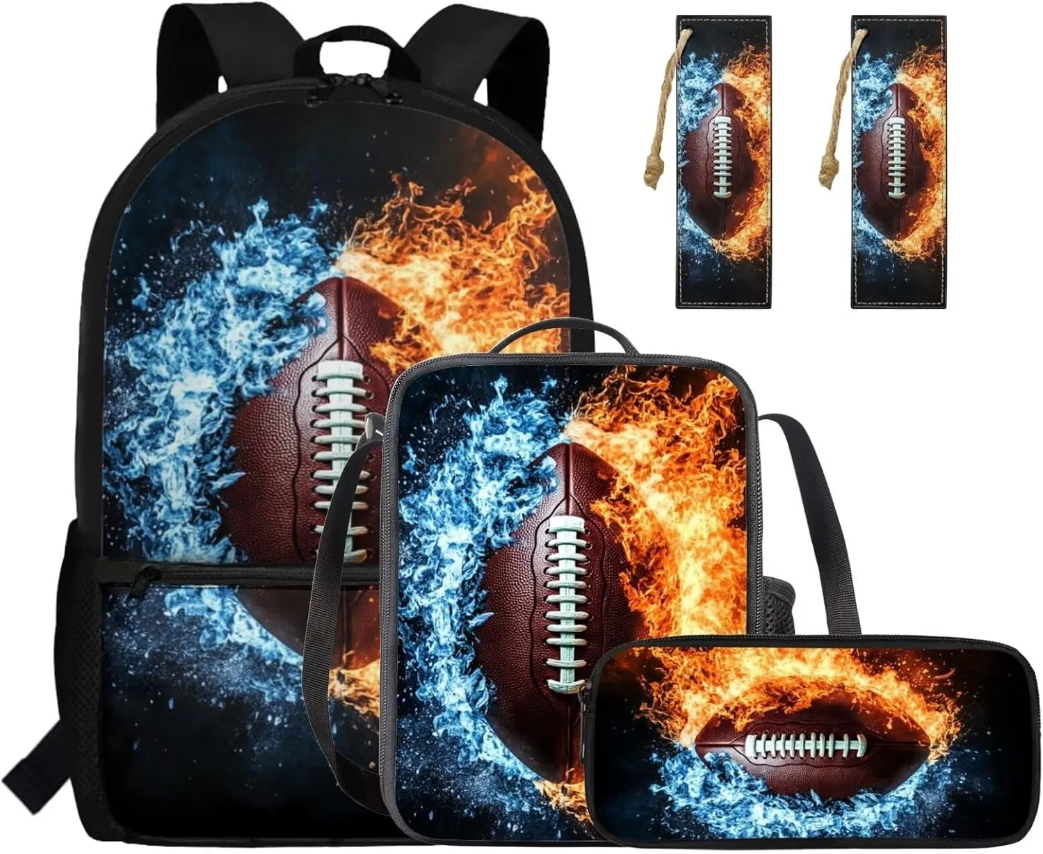 Ameria Football Backpack for School Kids Boys 8-9 Lightweight Boys School Bag with Lunch Bag 4 in 1 Cool Bookbag with Front Pocket Versatile Lunch Bag with Handle