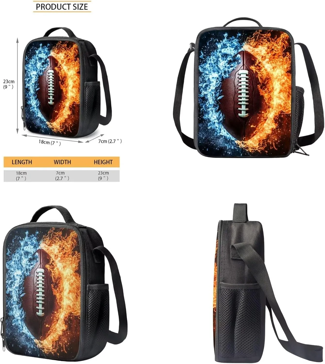 Ameria Football Backpack for School Kids Boys 8-9 Lightweight Boys School Bag with Lunch Bag 4 in 1 Cool Bookbag with Front Pocket Versatile Lunch Bag with Handle