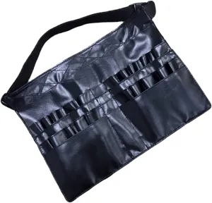Angoily Cosmetic Bag Organizer Makeup Brush Waist Pouch Stylish Pu Tool Belt Bag for Beauty Essentials, Black, 38X27X3.5CM