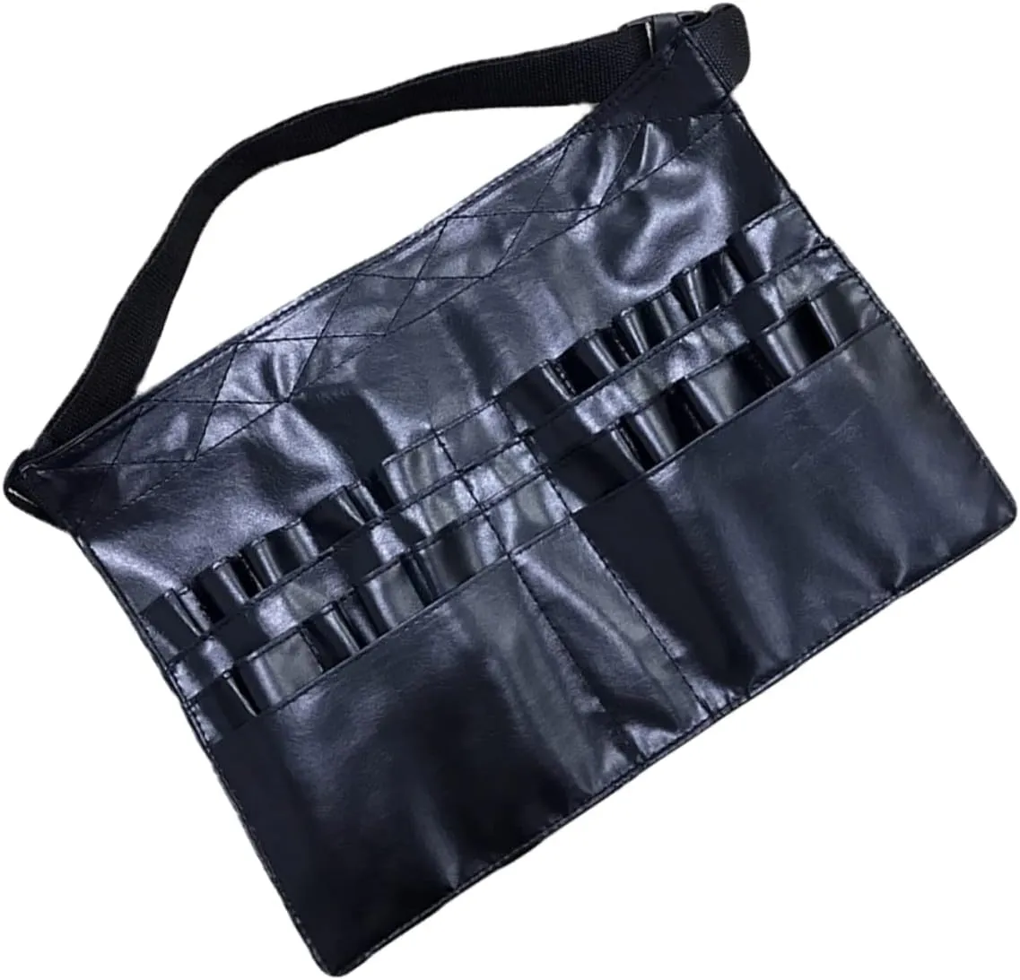 Angoily Cosmetic Bag Organizer Makeup Brush Waist Pouch Stylish Pu Tool Belt Bag for Beauty Essentials, Black, 38X27X3.5CM