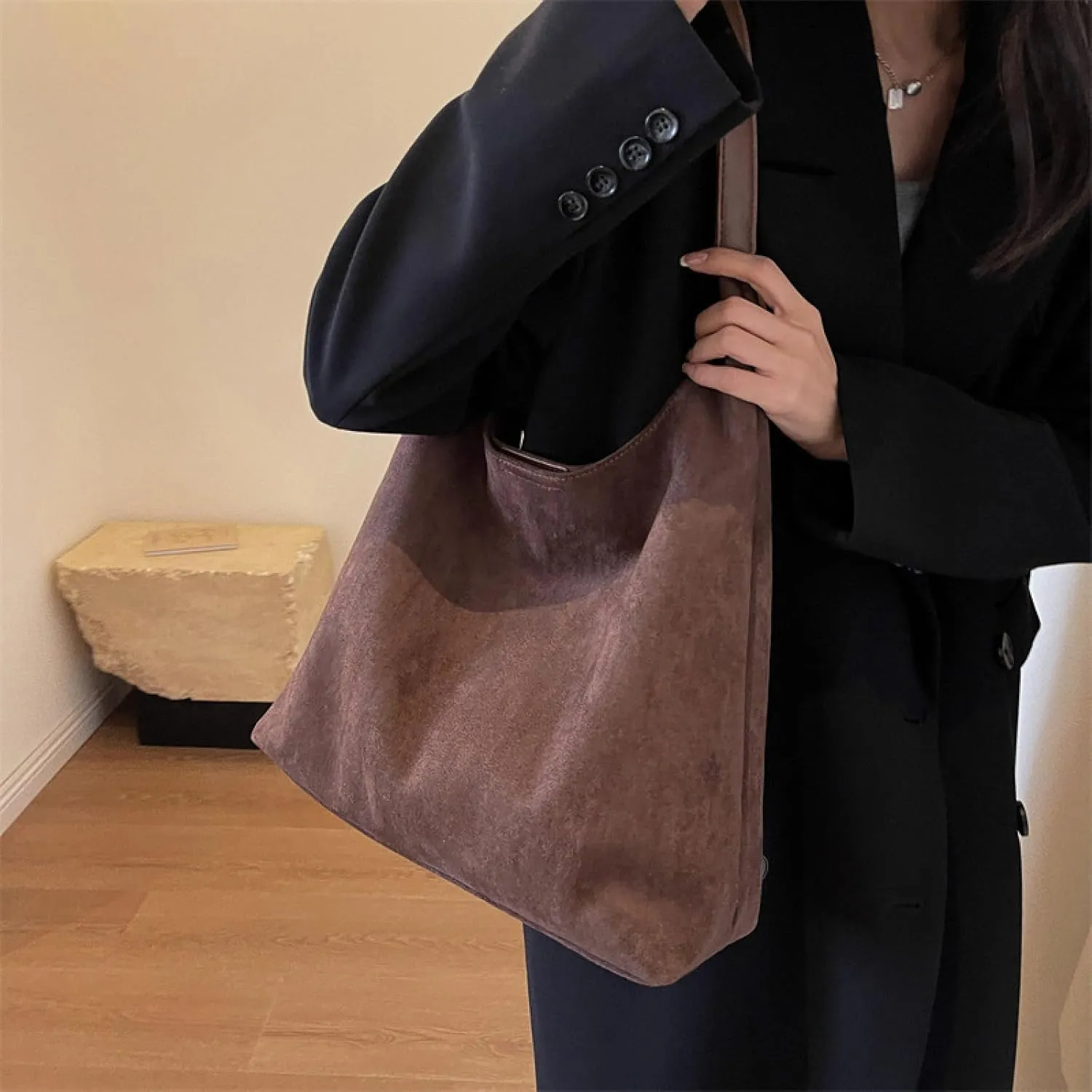 APLUSH Women Retro Shoulder Bag Large Capacity Soft Handbag Tote Bag Fashion Leisure Versatile Shoulder Bag Shopper Bag Travel Work Shopping Hobo Bag,Wine red,36 * 13 * 31cm