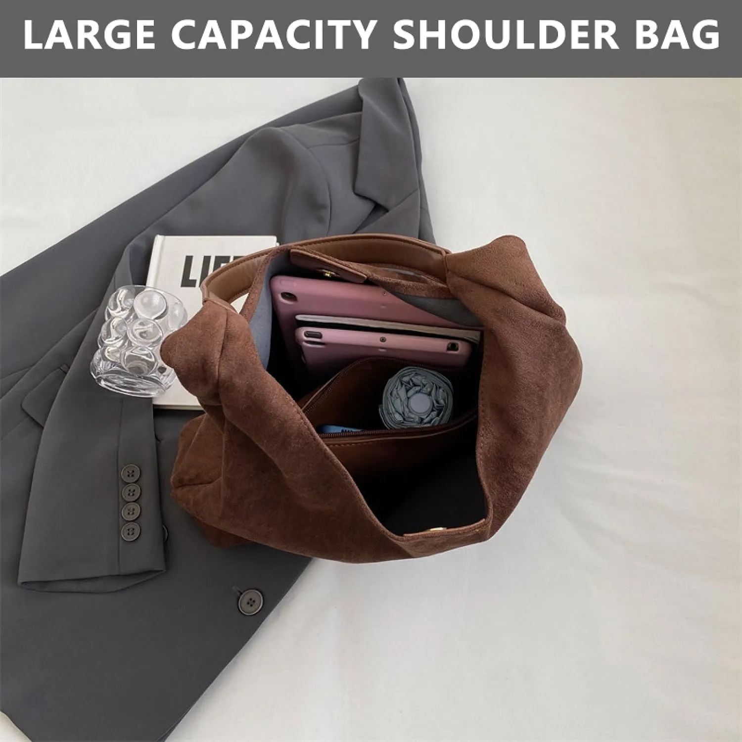 APLUSH Women Retro Shoulder Bag Large Capacity Soft Handbag Tote Bag Fashion Leisure Versatile Shoulder Bag Shopper Bag Travel Work Shopping Hobo Bag,Wine red,36 * 13 * 31cm
