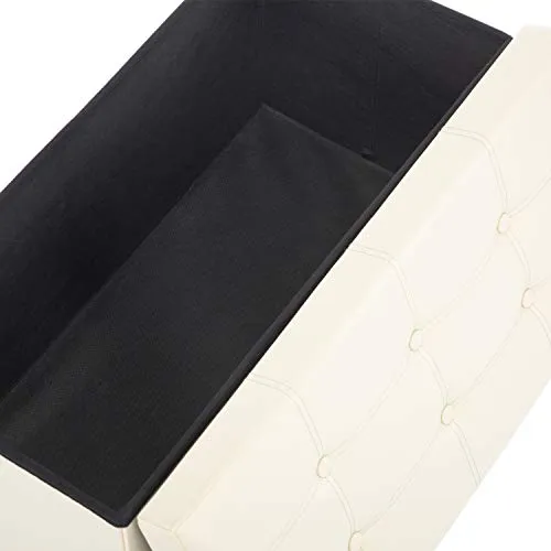 AuAg Folding Storage Ottoman Bench Faux Leather Toy Box/Chest Window Padded Seat Foot Rest Storage Easy to Assemble (Beige, 30")