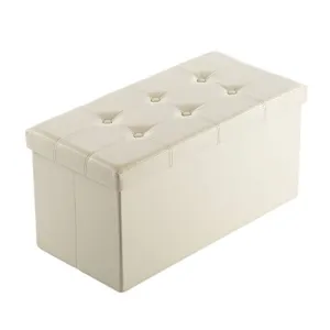 AuAg Folding Storage Ottoman Bench Faux Leather Toy Box/Chest Window Padded Seat Foot Rest Storage Easy to Assemble (Beige, 30")