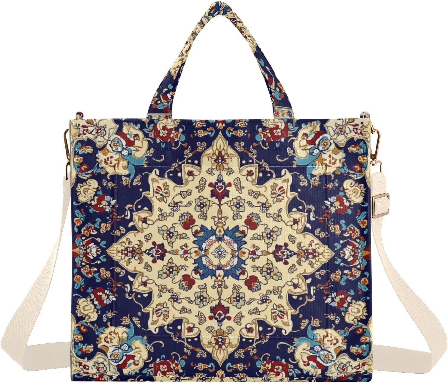 Baroque Style Flowers Corduroy Tote Bag for Women Hobo Crossbody Bag Purse Stylish Shoulder Handbag Messenger Bags, S