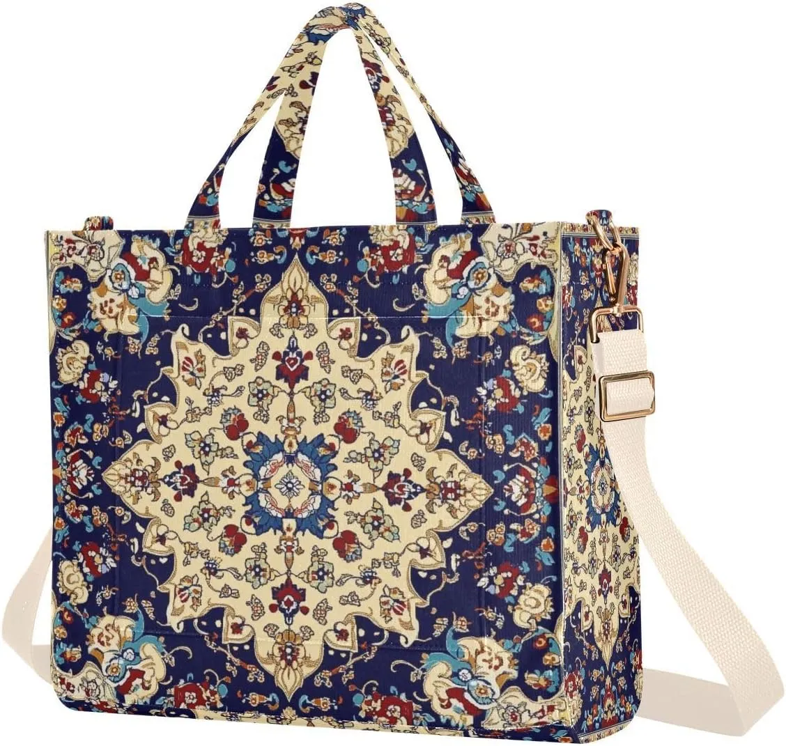 Baroque Style Flowers Corduroy Tote Bag for Women Hobo Crossbody Bag Purse Stylish Shoulder Handbag Messenger Bags, S