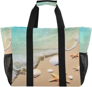 Beach Shells Waterproof Tote Bag,Multi-Purpose Kitchen Reusable Grocery Bags, Travel, Beach & Laundry Organizer 15.4 X 9.8 X 12.8 inch