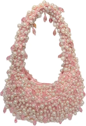 Beaded Pearl Shoulder Bags for Women White Purse Summer Beaded Bag Handmade Hobo Handbag Evening Purse