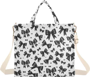 Black Bows Corduroy Tote Bag for Women Hobo Crossbody Bag Purse Stylish Shoulder Handbag Messenger Bags, S