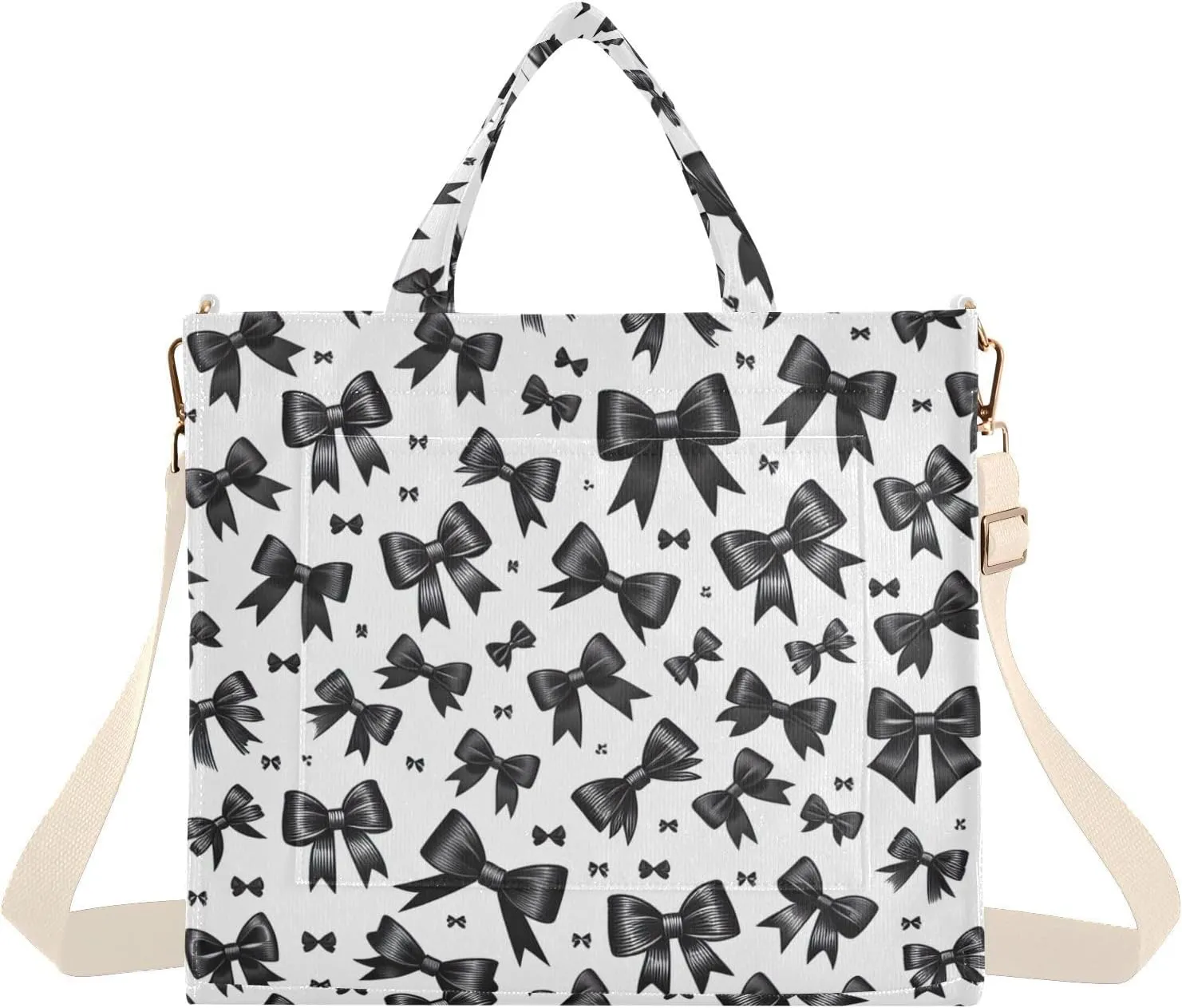 Black Bows Corduroy Tote Bag for Women Hobo Crossbody Bag Purse Stylish Shoulder Handbag Messenger Bags, S