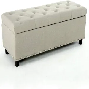 BLACK OAK 2 Seater Organizer Storage Ottoman Bench Footrest Stool Coffee Table Luper Tufted Storage Ottoman Large (Natural)
