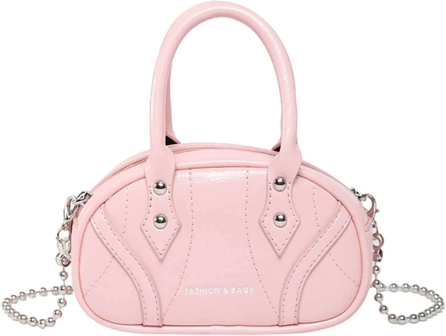 Bowling Bag Purse Elegant Mini Bowler Bags Saddle Stitched PU Leather Crossbody Shoulder Handbag for Women Girls