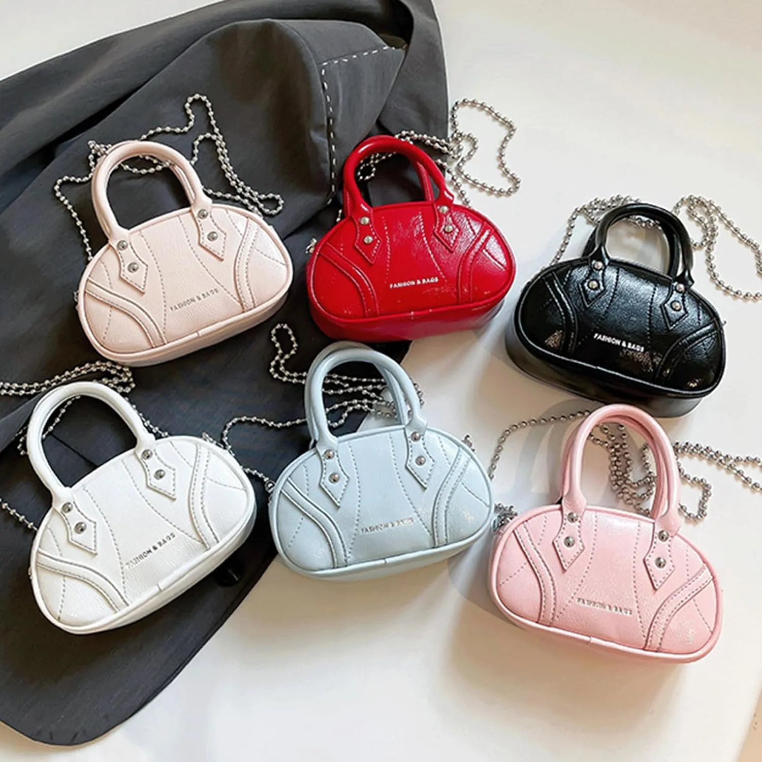 Bowling Bag Purse Elegant Mini Bowler Bags Saddle Stitched PU Leather Crossbody Shoulder Handbag for Women Girls