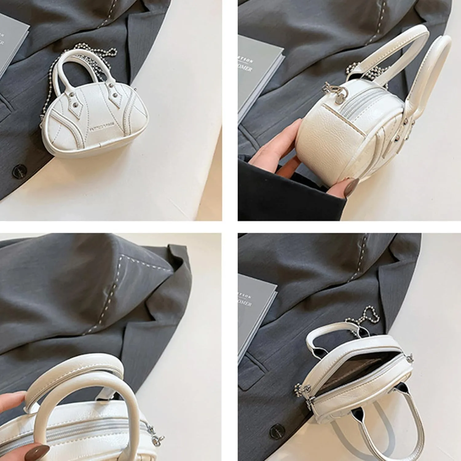 Bowling Bag Purse Elegant Mini Bowler Bags Saddle Stitched PU Leather Crossbody Shoulder Handbag for Women Girls
