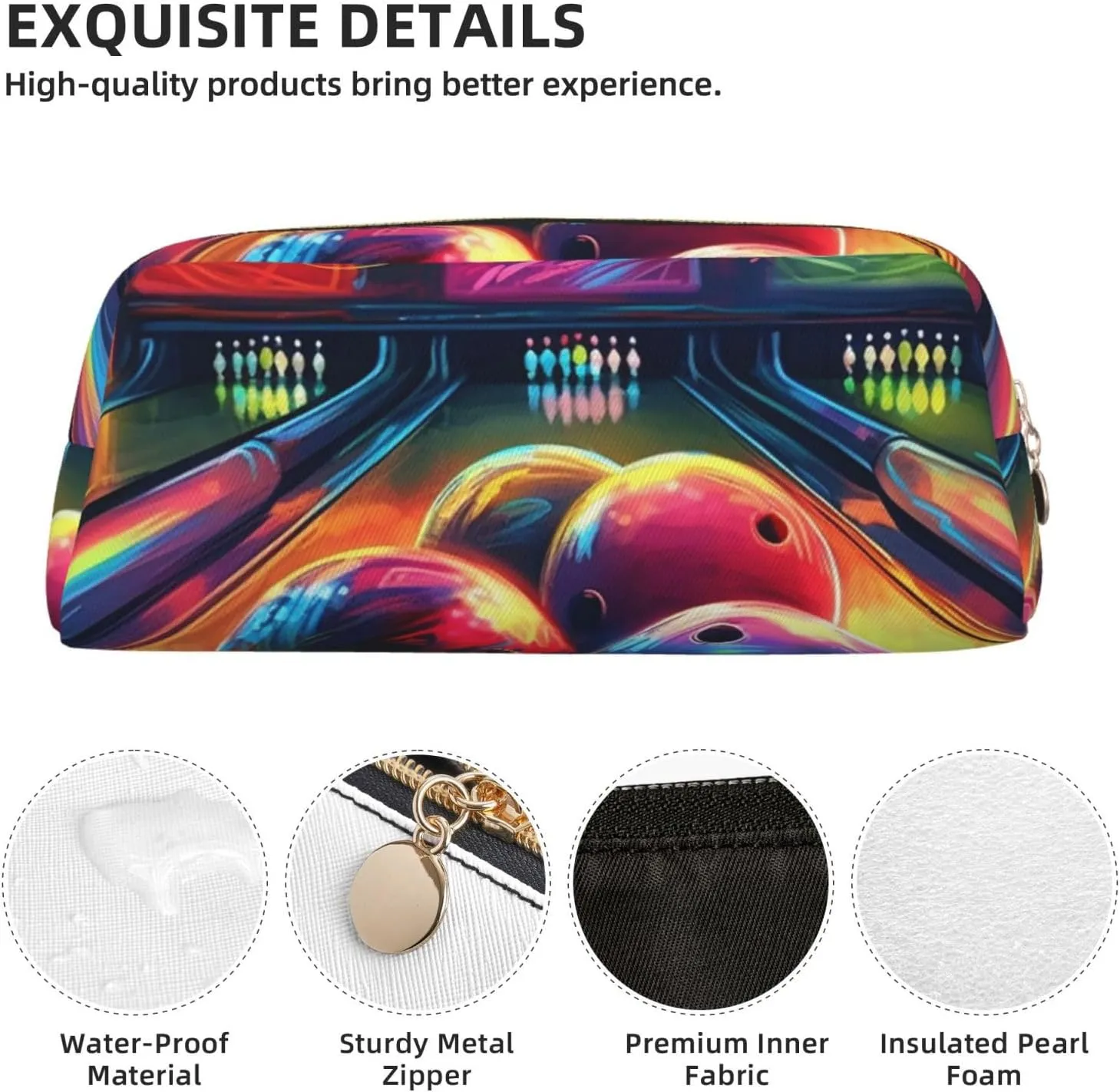Bowling Balls Makeup Bag Travel Cosmetic Bag for Women Men Pencil Case Zipper Toiletry Bag Purse