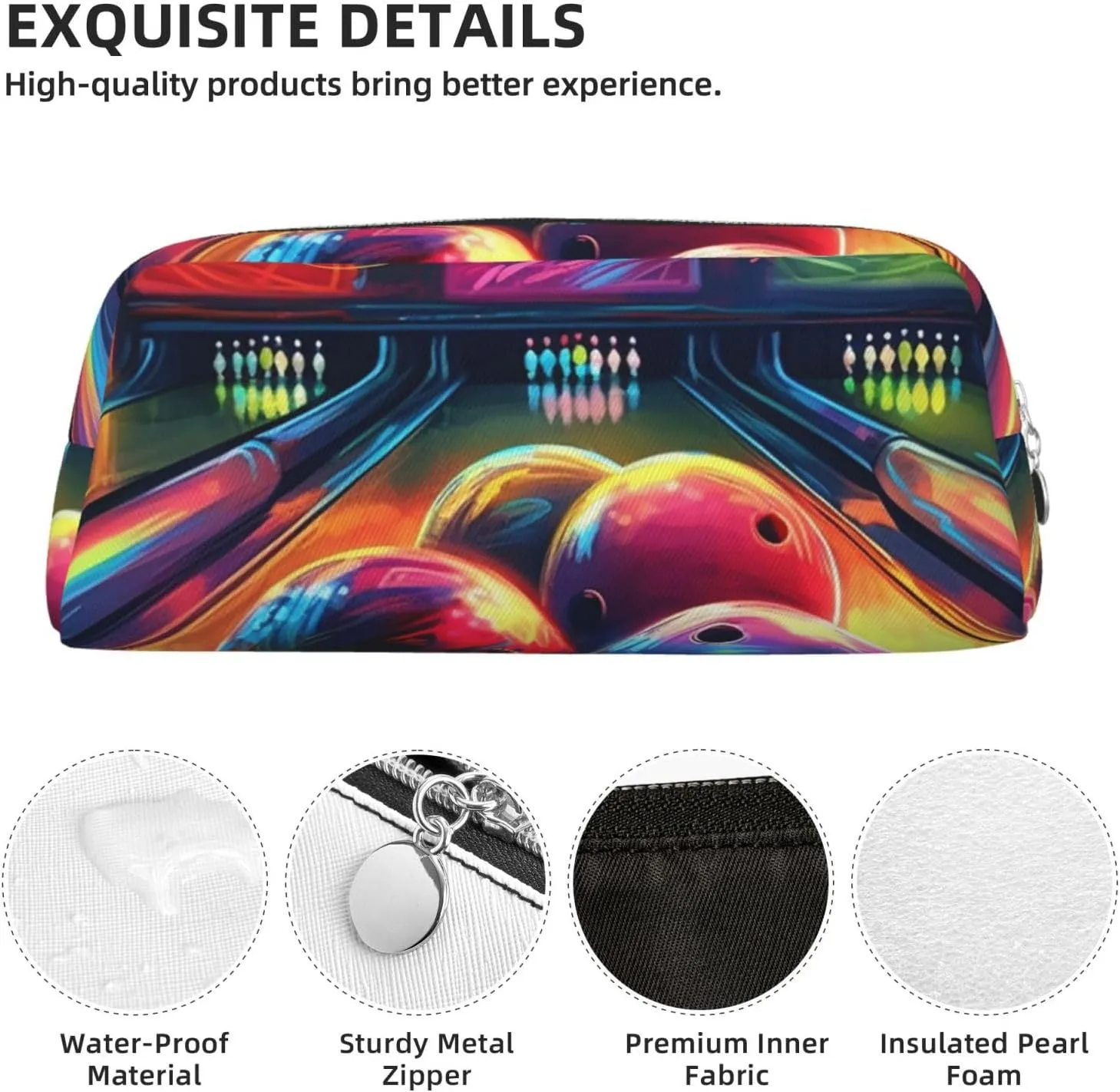 Bowling Balls Makeup Bag Travel Cosmetic Bag for Women Men Pencil Case Zipper Toiletry Bag Purse