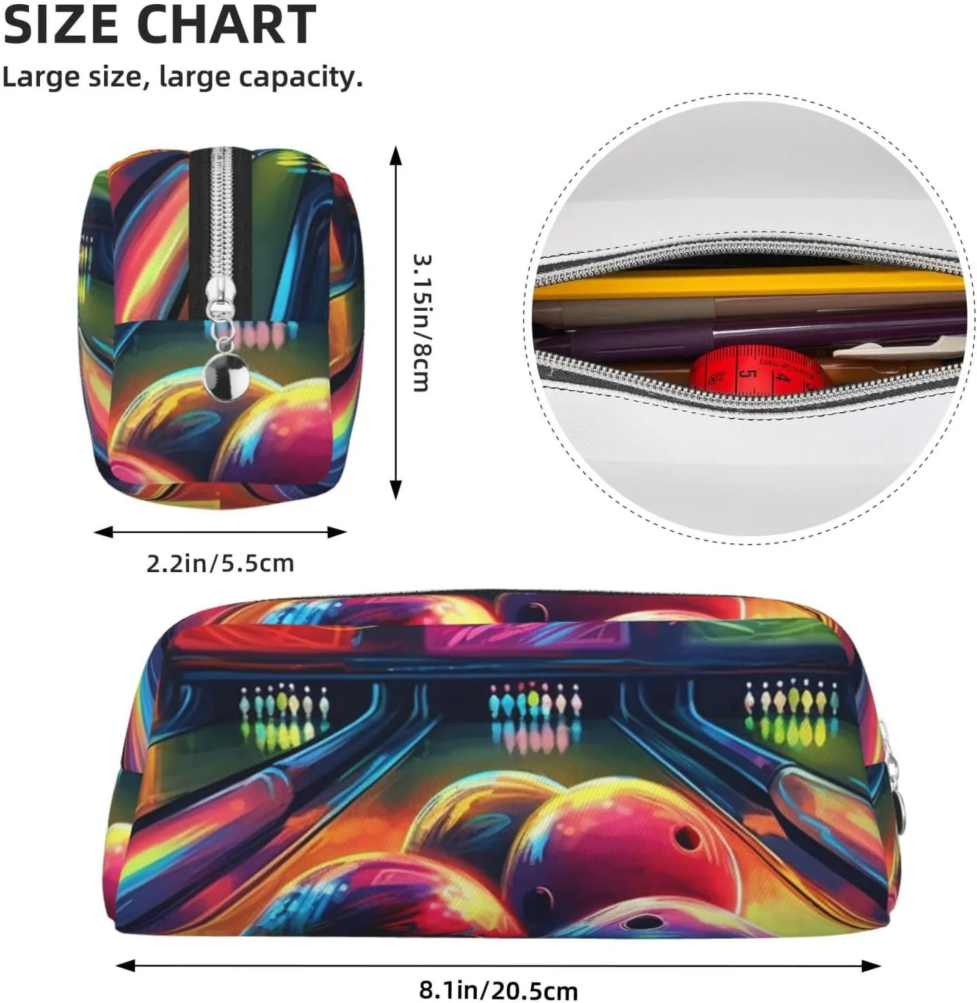 Bowling Balls Makeup Bag Travel Cosmetic Bag for Women Men Pencil Case Zipper Toiletry Bag Purse