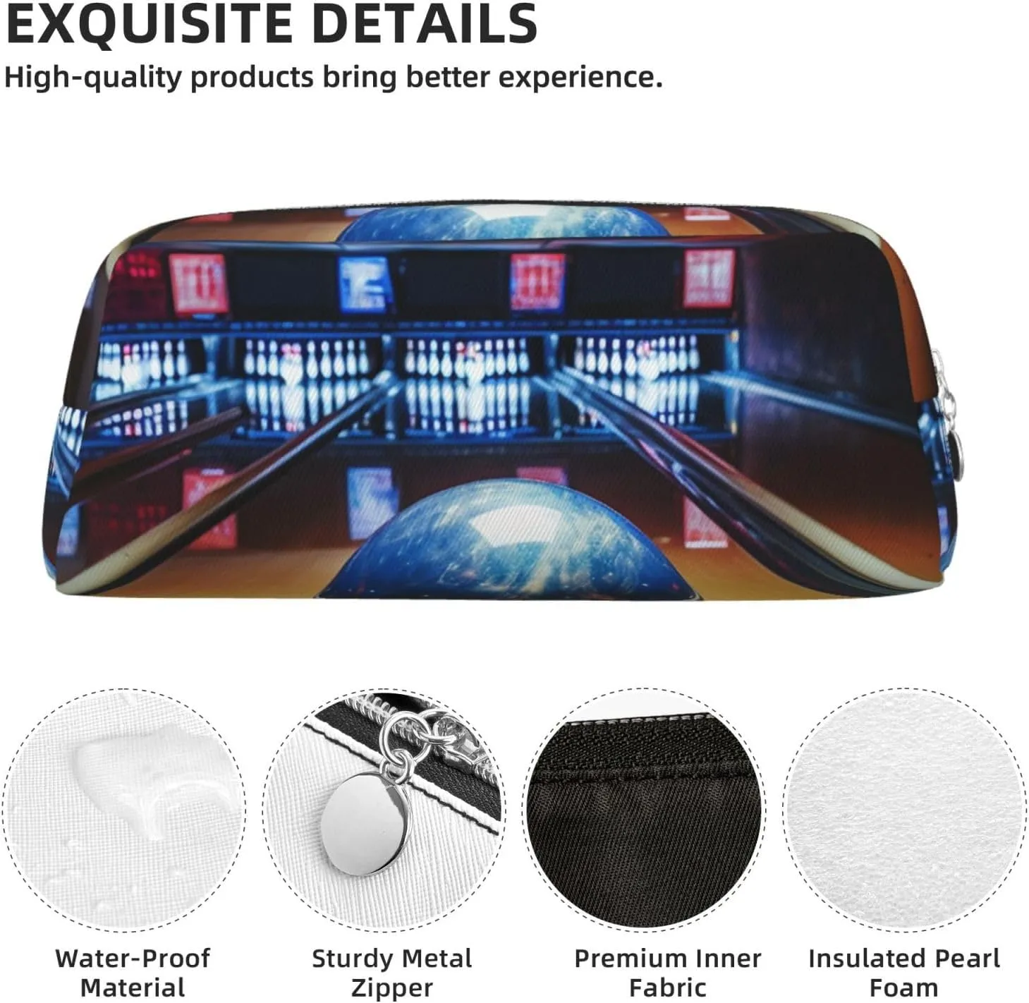 Bowling Makeup Bag Travel Cosmetic Bag for Women Men Pencil Case Zipper Toiletry Bag Purse