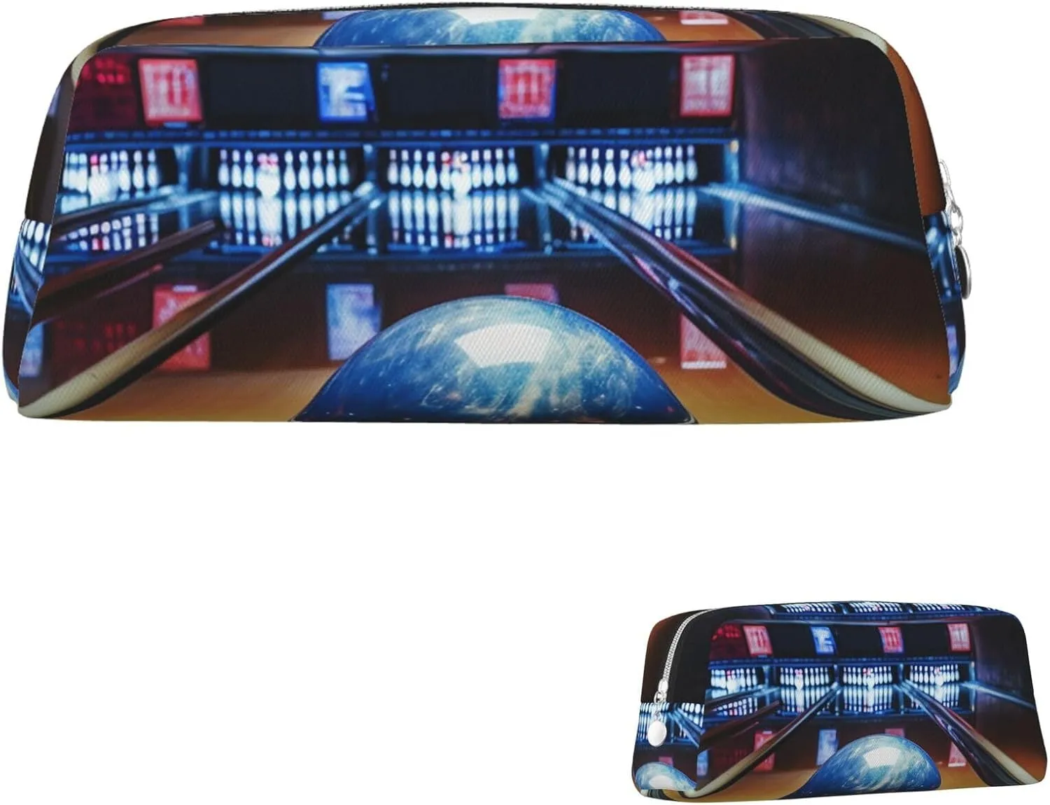 Bowling Makeup Bag Travel Cosmetic Bag for Women Men Pencil Case Zipper Toiletry Bag Purse