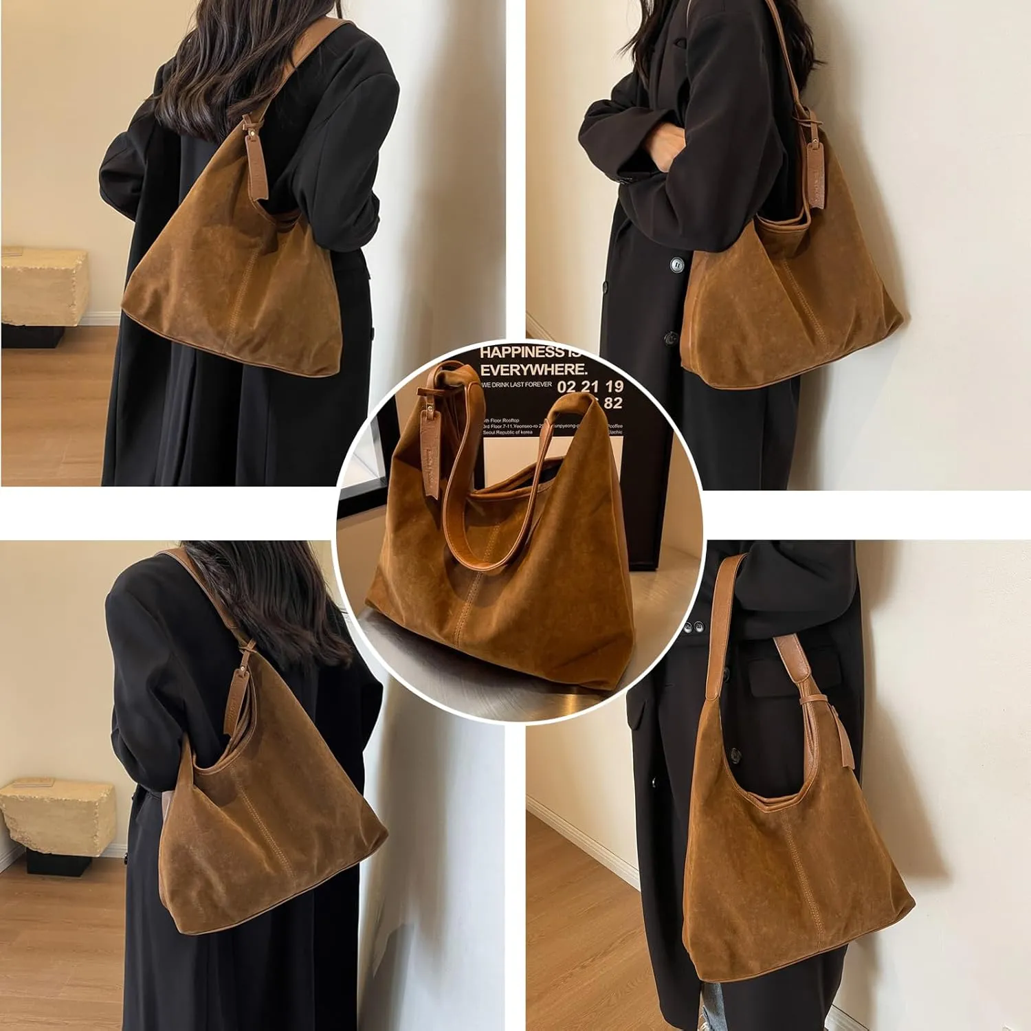 Brown Purses for Women Suede Tote Bag Hobo Bag Suede Fall Purses Shoulder Bag Handbags Brown Cross Body Bag
