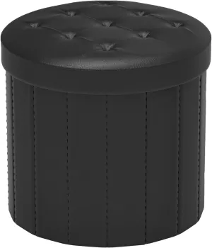 Bsketa® Folding Storage Ottoman round 14" X 14" X 13"Inch, Foot Stool with Thicker Foam Padded Seat Small Leather Storage Ottoman Bench Foot Rest for Living Room Foldable Pouf Coffee Table,Black