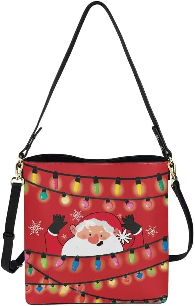 Bucket Bags for Women, PU Leather Waterproof Tote Bag Shoulder Bag for Travel, Work, Adjustable Crossbody Strap