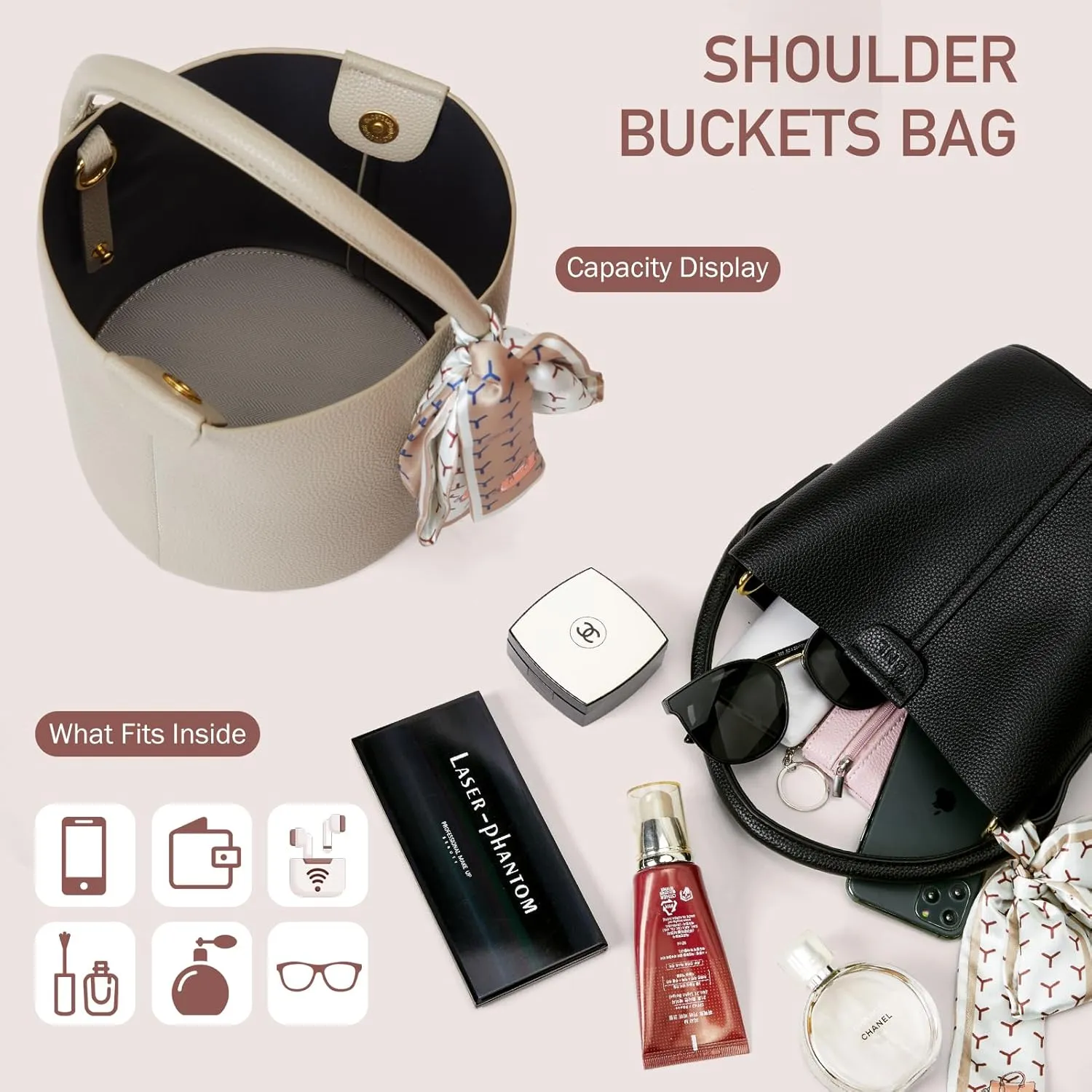 Bucket Bags for Women, Vegan Leather SMALL Crossbody Bags, Trendy Top-handle purses with 2 Removable Shoulder Straps