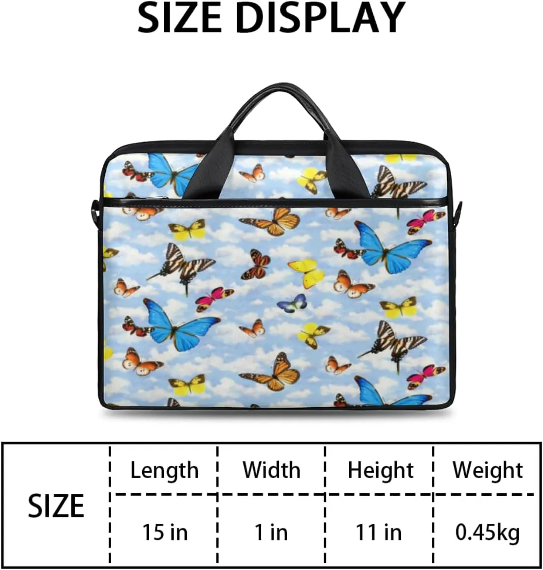 Butterfly Light Blue Laptop Bag for Men Women 13-15 Inch Case Bags Sleeve Shoulder with Anti Slip Removable The Pad Straps