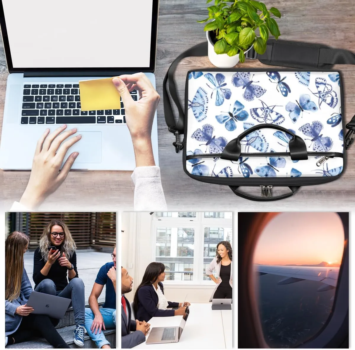 Butterfly Light Blue Laptop Bag for Men Women 13-15 Inch Case Bags Sleeve Shoulder with Anti Slip Removable The Pad Straps