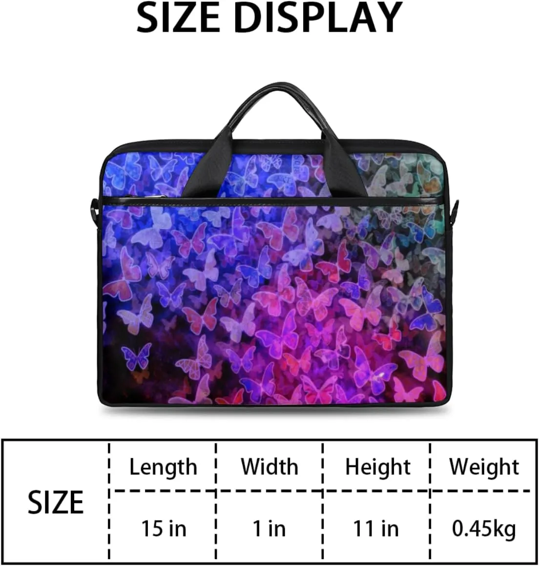 Butterfly Light Blue Laptop Bag for Men Women 13-15 Inch Case Bags Sleeve Shoulder with Anti Slip Removable The Pad Straps