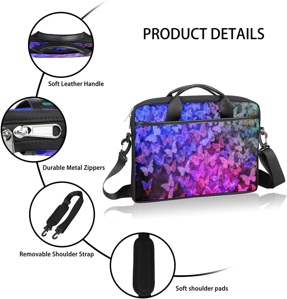 Butterfly Light Blue Laptop Bag for Men Women 13-15 Inch Case Bags Sleeve Shoulder with Anti Slip Removable The Pad Straps