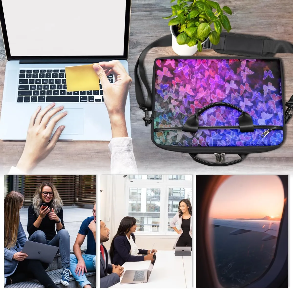 Butterfly Light Blue Laptop Bag for Men Women 13-15 Inch Case Bags Sleeve Shoulder with Anti Slip Removable The Pad Straps
