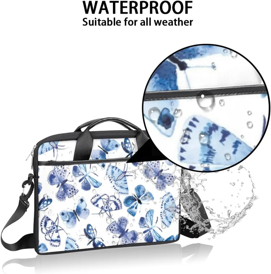 Butterfly Light Blue Laptop Bag for Men Women 13-15 Inch Case Bags Sleeve Shoulder with Anti Slip Removable The Pad Straps