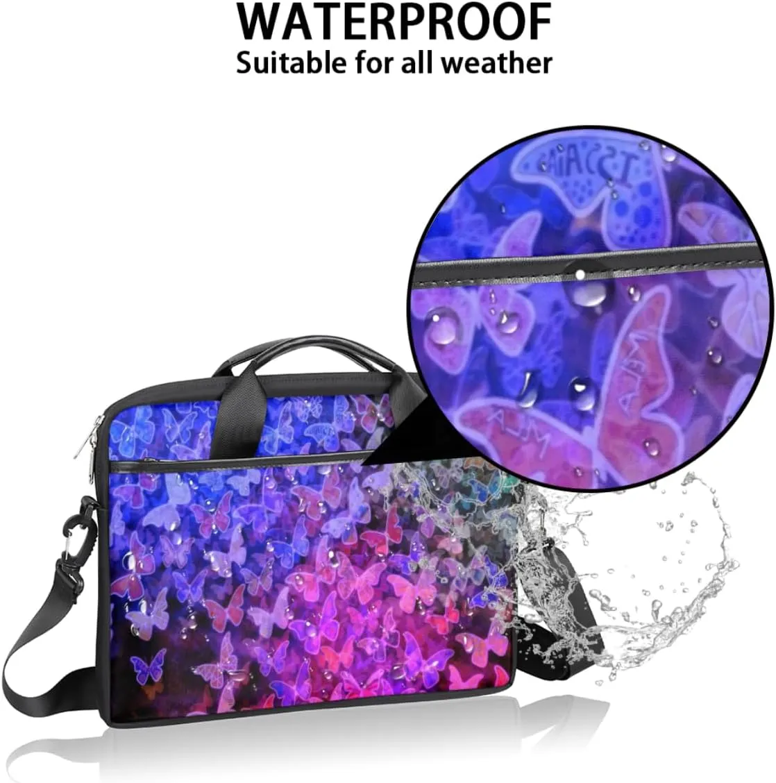 Butterfly Light Blue Laptop Bag for Men Women 13-15 Inch Case Bags Sleeve Shoulder with Anti Slip Removable The Pad Straps