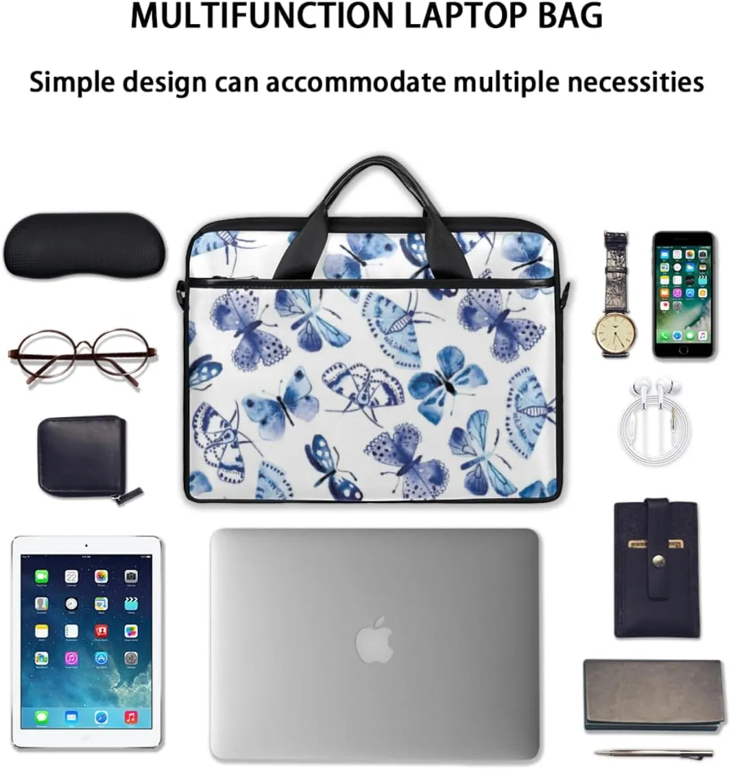 Butterfly Light Blue Laptop Bag for Men Women 13-15 Inch Case Bags Sleeve Shoulder with Anti Slip Removable The Pad Straps