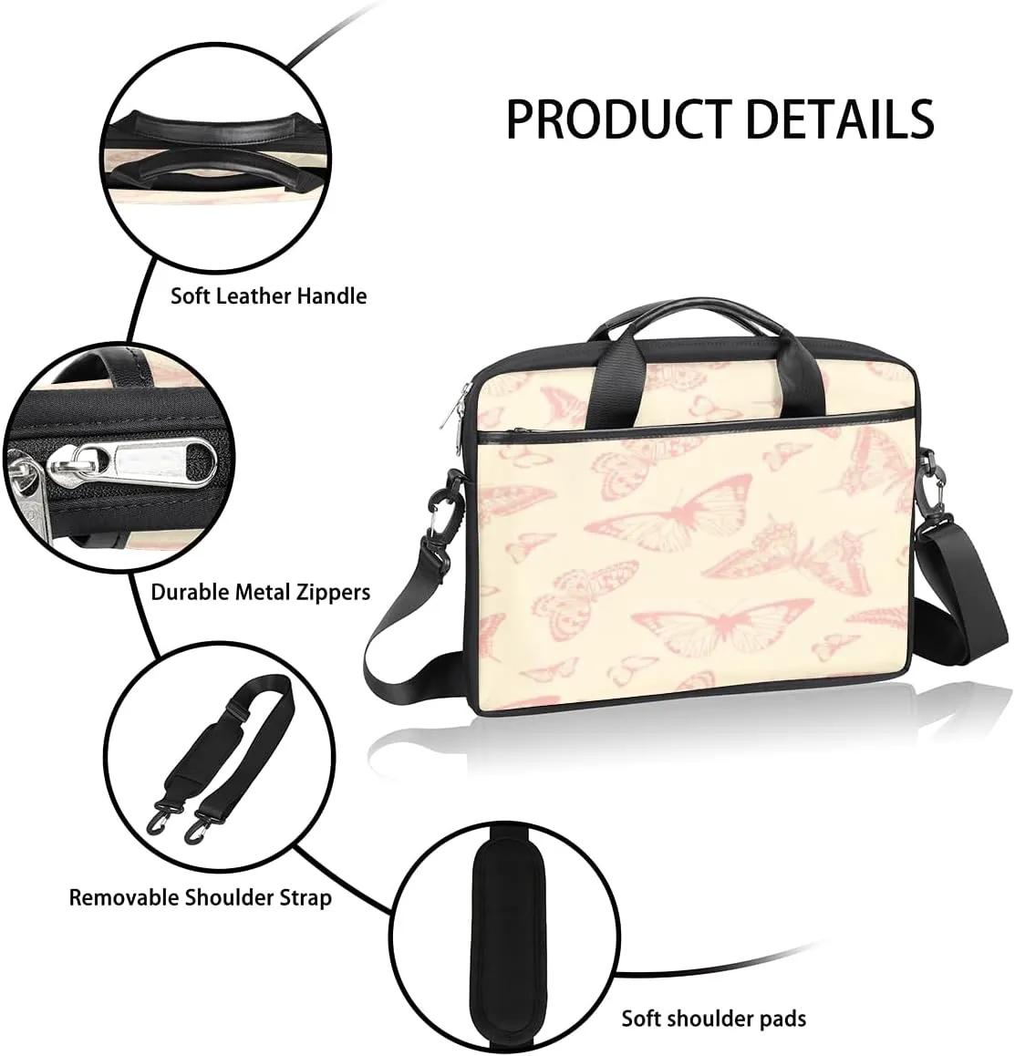 Butterfly Light Blue Laptop Bag for Men Women 13-15 Inch Case Bags Sleeve Shoulder with Anti Slip Removable The Pad Straps