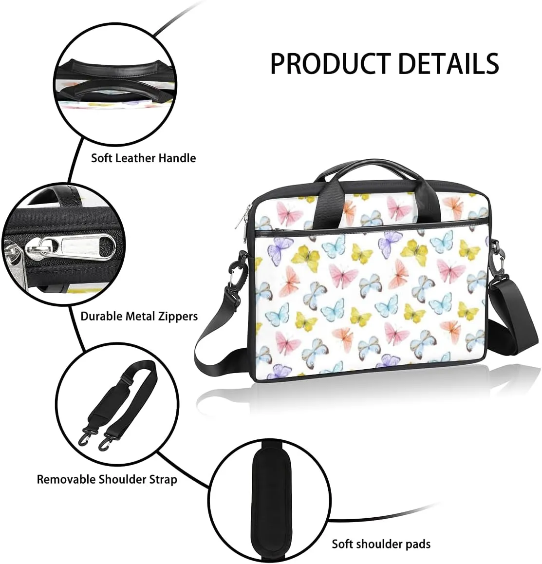 Butterfly Light Blue Laptop Bag for Men Women 13-15 Inch Case Bags Sleeve Shoulder with Anti Slip Removable The Pad Straps